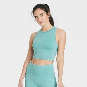 Women's Seamless Mesh Back Tank Bra - JoyLab™ Aqua Blue S